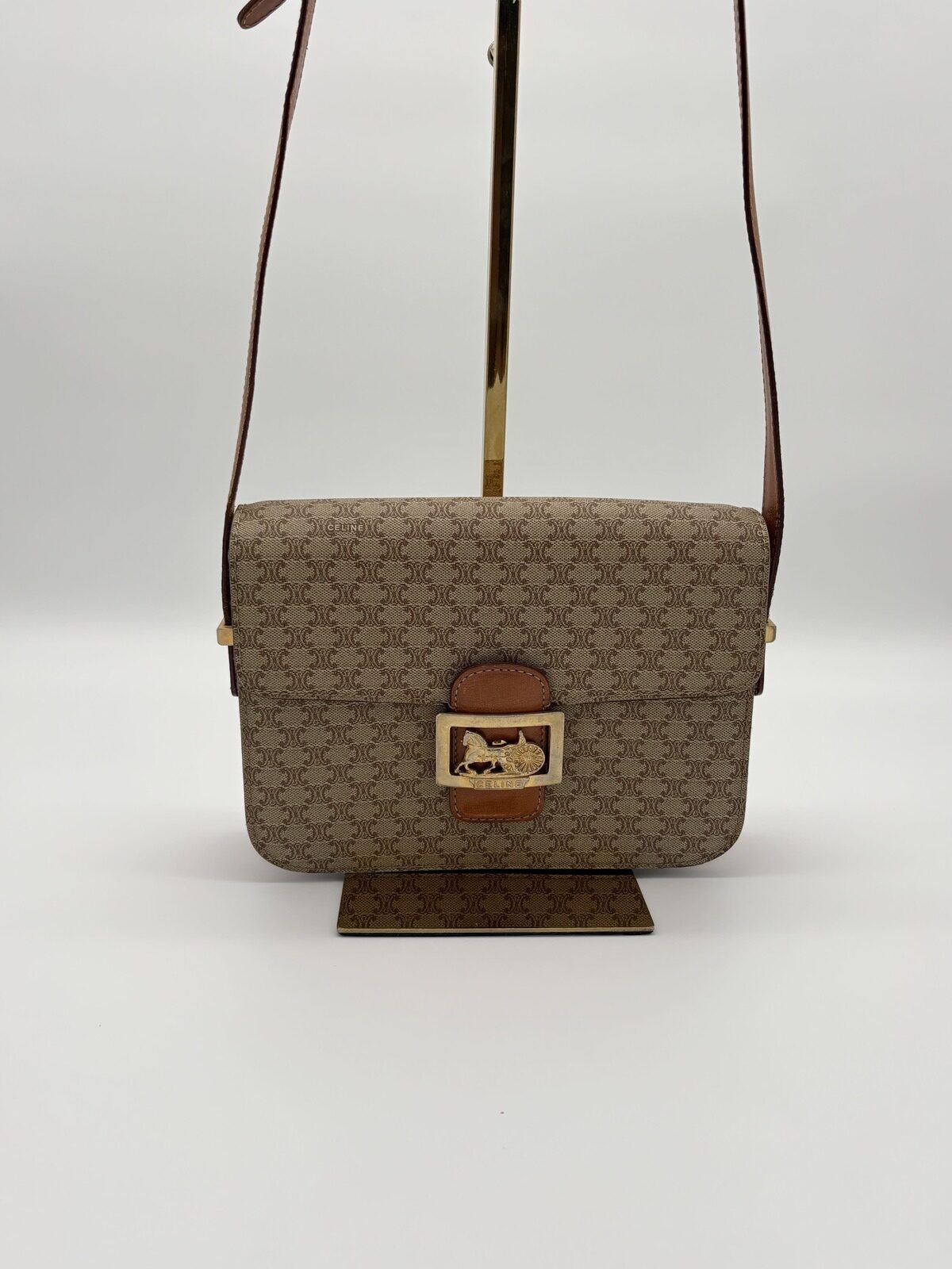 Celine Macadam Triomphe Crossbody Bag Beige