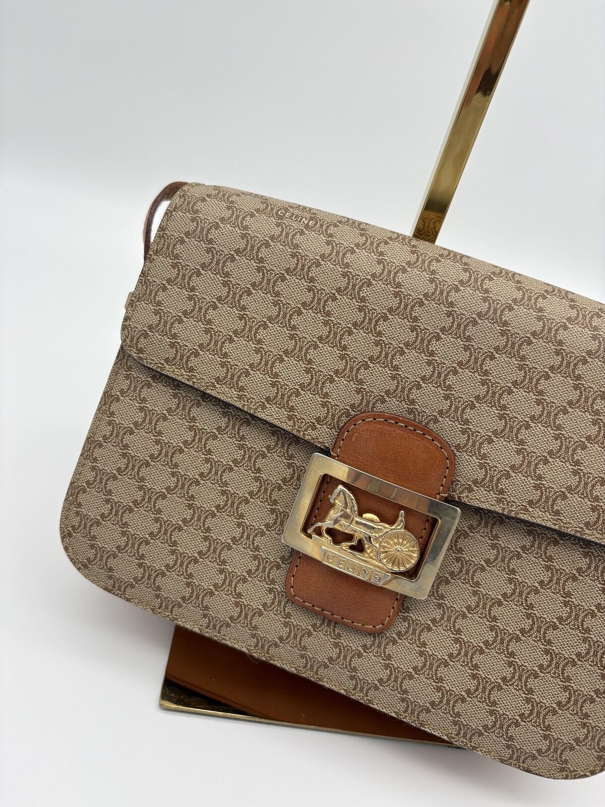 Celine Macadam Triomphe Crossbody Bag Beige - Image 9